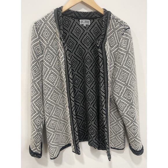 JM Collection‎ Women Cardigan Sweater Size X-Large White Black Accent Trim Open - Picture 9 of 11